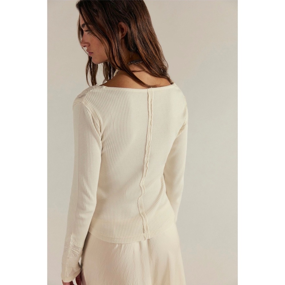 Free People Butterfly Cuff long sleeve thermal tee cream XL embroidered new nwt - Picture 2 of 11